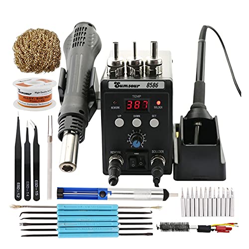 BINGNU Lötstation, SMD BGA. Nacharbeit Entlötende Lötstation 8586 11 0V / 220V 760W ESD Wohleisen-Heißluftwärme for das Schweißen von Repair Tools Kit Für Rework und Entlöten(Set-6) von BINGNU