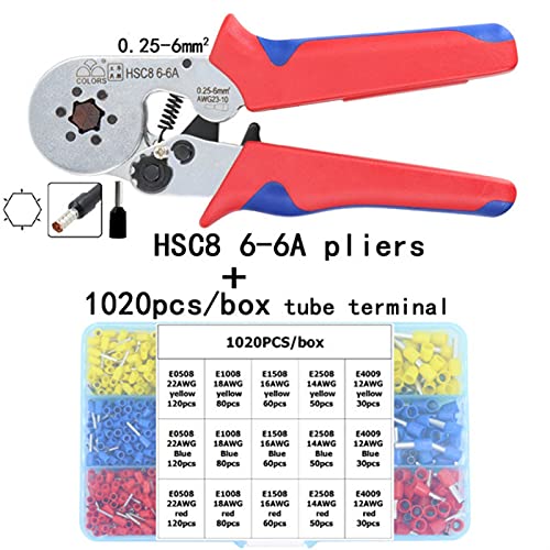 HSC8 6-6A. Crimpzange 0,25-6mm2 23-1 0AWG Mit 1020 / 700pcs Röhrenkasten Typ Nadel Typ Klemme Crimp Mini Druck Wire Werkzeuge Geeignet für Anwendungen in der Automobilindustrie(HSC8 6-6A 1020tube) von BINGNU