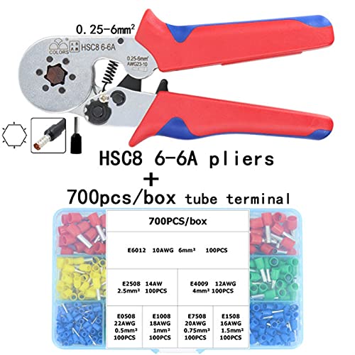 HSC8 6-6A. Crimpzange 0,25-6mm2 23-1 0AWG Mit 1020 / 700pcs Röhrenkasten Typ Nadel Typ Klemme Crimp Mini Druck Wire Werkzeuge Geeignet für Anwendungen in der Automobilindustrie(HSC8 6-6A 700tube) von BINGNU