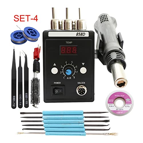 Lötstation, Soldering Iron Hot Air Soldering Station DIY Digital Rework Station Phone Repair BGA SMD Soldering StationRework Solder Repair Für Rework und Entlöten(Black Set-4) von BINGNU