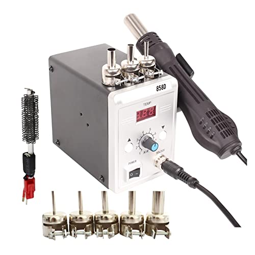 Lötstation, Soldering Iron Hot Air Soldering Station DIY Digital Rework Station Phone Repair BGA SMD Soldering StationRework Solder Repair Für Rework und Entlöten(Silver Set-2) von BINGNU