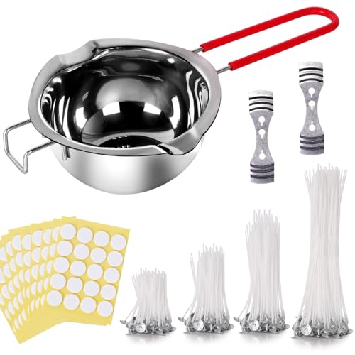 Kerzenherstellung Zubehör Schmelztopf,Kerzen Selber Machen Set, 200 Stück kerzendochte für Kerzen, mit 2 Edelstahl dochte für Kerzen Festen Halter (ST-01) von BINJCE