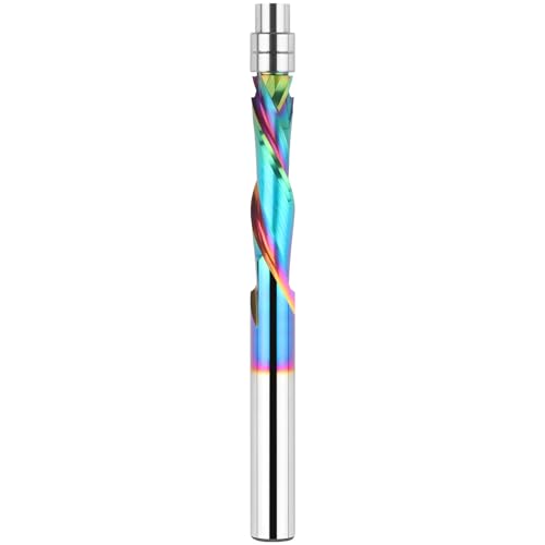 BINSTAK Kompressions-Fräser-Bit, 1/4-Zoll-Schaft, oben und unten, Vollhartmetall-Spiralmuster-Vorlage, Fräser-Bit, CNC-Bits mit unterem Lager für Holzbearbeitung (6,35 mm SHK, Kompression) von BINSTAK