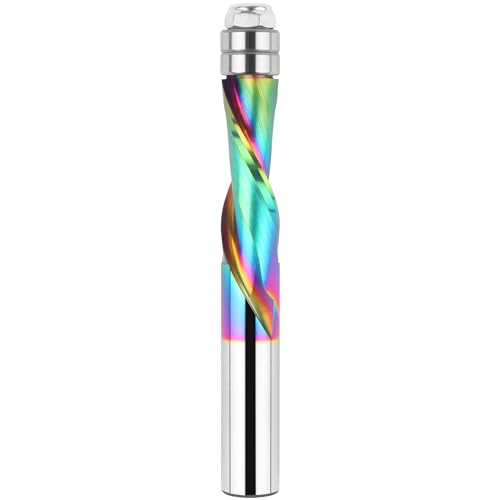 BINSTAK Spiral Downcut Flush Trim Router Bit 1/2 Inch Shank, 1-1/2 Inch Cutting Length 4 Inch OVL, Solid Carbide Flush Trim Router Bits for Woodworking Trimming (1/5.1 cm SHK, Down-Cut) von BINSTAK