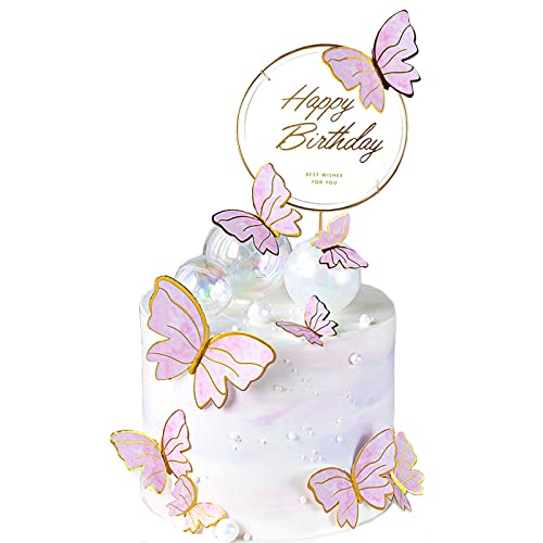 11 Stück Schmetterlinge kuchen deko,dreidimensional schmetterlinge deko torte Cupcake Topper tortendeko geburtstag mädchen geburtstagsfeier dekoration（Rosa） von BINXWA