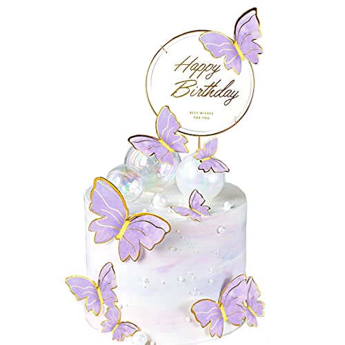 11 Stück Schmetterlinge kuchen deko,dreidimensional schmetterlinge deko torte Cupcake Topper tortendeko geburtstag mädchen geburtstagsfeier dekoration（Violett） von BINXWA