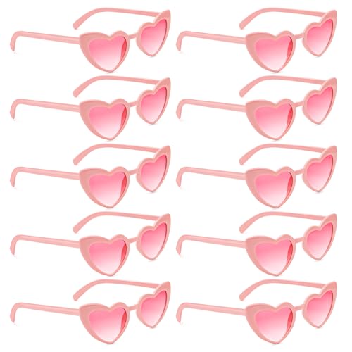 Herz Sonnenbrille Partybrille Set Herzform Brille JGA Brillen Herzbrille 90er Jahre Hippie Herzförmige Brille Herzchen Brille für Party Hochzeit Karneval Halloween 10 Stück (Rosa) von BINYI