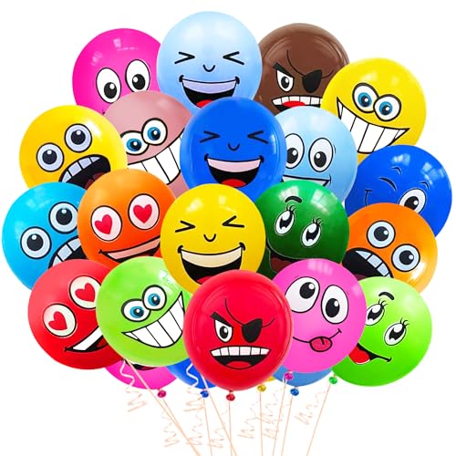 Luftballons Bunt 100 Stück Smiley Balloons Emotion Serie Latex Ballons für Helium Luftballon Girlande Bogen Lustige Emoji Balloon für Geburtstag Party Deko Kinder Jungen Mädchen (Smiley) von BINYI