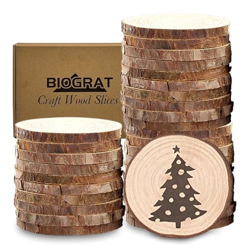 BIOGRAT Holzscheiben 5 cm klein, 30 Stücke (5-6 cm Durchmesser 0,5 cm Dicke) Baumscheiben zum Basteln für Weihnachtsdeko, Kunst, Handwerk, DIY von BIOGRAT
