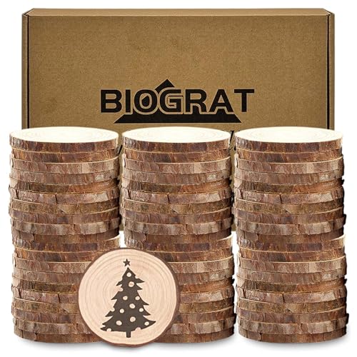 BIOGRAT Holzscheiben 5cm klein, 60 Stücke (5-6 cm Durchmesser 0,5 cm Dicke) Baumscheiben zum Basteln für Weihnachtsdeko, Kunst, Handwerk, DIY von BIOGRAT