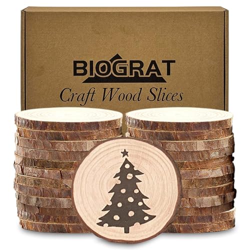 BIOGRAT Holzscheiben 6 cm klein, 24 Stücke (6-7 cm Durchmesser 0,5 cm Dicke) Baumscheiben zum Basteln für Weihnachtsdeko, Kunst, Handwerk, DIY von BIOGRAT
