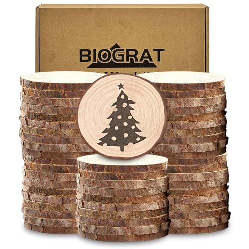 BIOGRAT Holzscheiben 6 cm klein, 50 Stücke (6-7 cm Durchmesser 0,5 cm Dicke) Baumscheiben zum Basteln für Weihnachtsdeko, Kunst, Handwerk, DIY von BIOGRAT