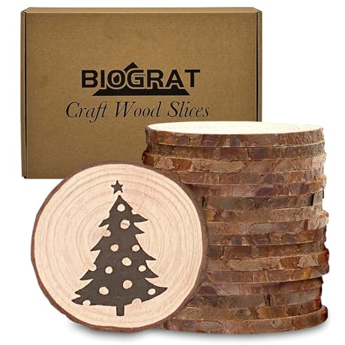 BIOGRAT Holzscheiben 7 cm klein, 16 Stücke (7-8 cm Durchmesser 0,5 cm Dicke) Baumscheiben zum Basteln für Weihnachtsdeko, Kunst, Handwerk, DIY von BIOGRAT