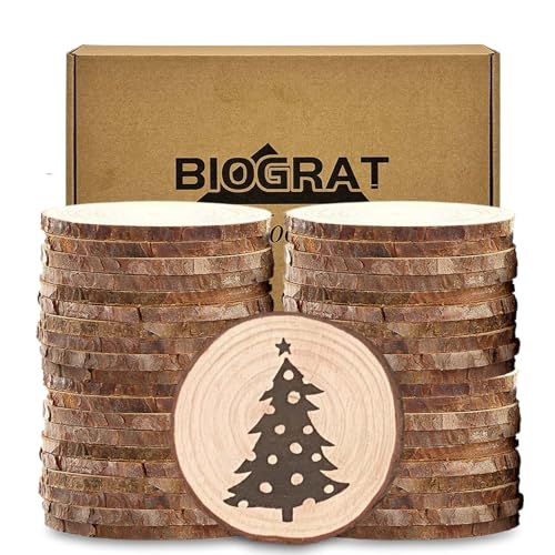 BIOGRAT Holzscheiben 7 cm klein, 40 Stücke (7-8 cm Durchmesser 0,5 cm Dicke) Baumscheiben zum Basteln für Weihnachtsdeko, Kunst, Handwerk, DIY von BIOGRAT