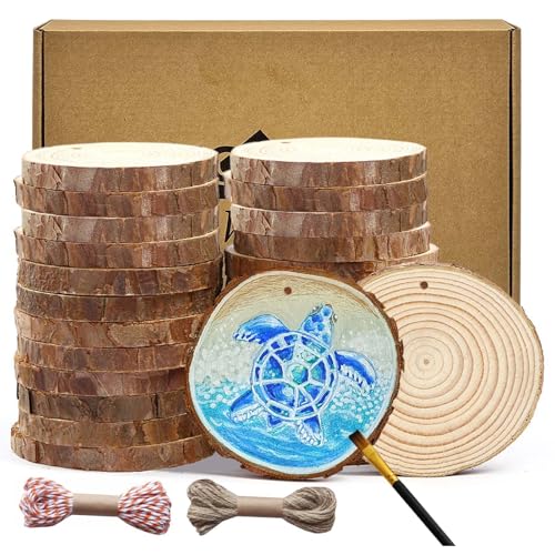 BIOGRAT Holzscheiben 8-9 cm mit Loch, 22 Stücke Baumscheiben zum Basteln, ca. 1 cm dick, mit 2 Schnüren für Weihnachtsdeko, Kunst, Handwerk, DIY von BIOGRAT