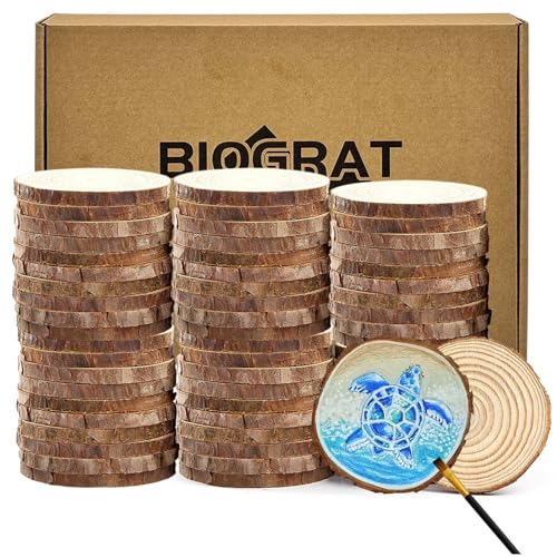 BIOGRAT Holzscheiben 6-7 cm zum Basteln, 60 Stücke Baumscheiben ca. 0,5 cm dick, für Weihnachtsdeko, Kunst, Handwerk, DIY von BIOGRAT
