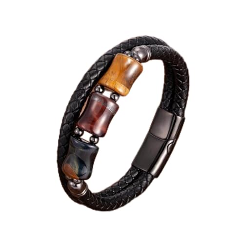 BIOLIVING Natürliche Tigerauge Armband Männer Schmuck Magnetverschluss Schwarz Mehrschichtige Echtleder Armbänder Für Männer Geschenke von BIOLIVING