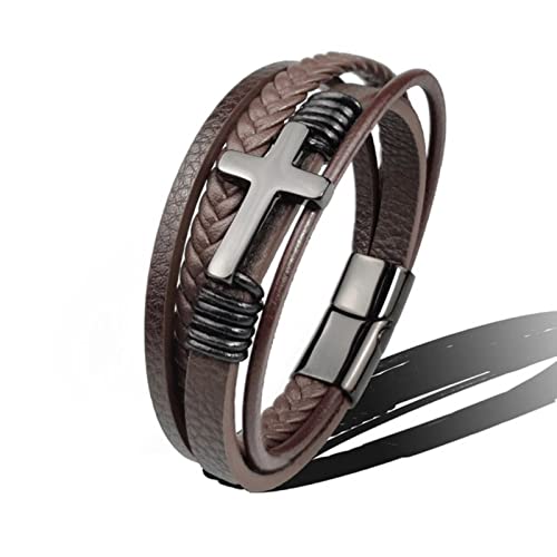 BIOLIVING Trendy Vintage Herren Lederarmband Kreuz Charms Magnetverschluss Mehrschichtige Geflochtene Armbänder Herrenschmuck BIOLIVING Trendy Vintage Herren Lederarmband Kreuz Charms Magnetverschluss Mehrschichtige Geflochtene Armbänder Herrenschmuck von BIOLIVING