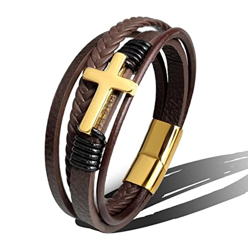 BIOLIVING Trendy Vintage Herren Lederarmband Kreuz Charms Magnetverschluss Mehrschichtige Geflochtene Armbänder Herrenschmuck BIOLIVING Trendy Vintage Herren Lederarmband Kreuz Charms Magnetverschluss Mehrschichtige Geflochtene Armbänder Herrenschmuck von BIOLIVING