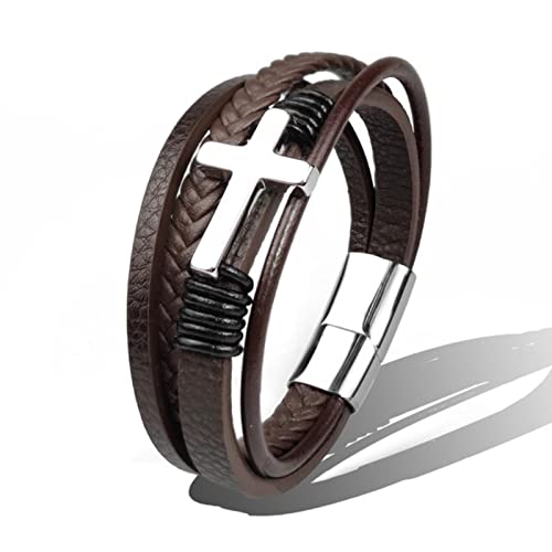 BIOLIVING Trendy Vintage Herren Lederarmband Kreuz Charms Magnetverschluss Mehrschichtige Geflochtene Armbänder Herrenschmuck BIOLIVING Trendy Vintage Herren Lederarmband Kreuz Charms Magnetverschluss Mehrschichtige Geflochtene Armbänder Herrenschmuck von BIOLIVING
