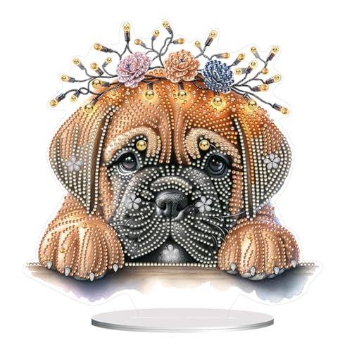 BIOSA 5D DIY Diamond Painting Hund Desktop Set Deko, Schäferhund Ornament Set, 5D DIY Diamond Teddy Schmetterling Desktop-Dekoration Geschenke Deko von BIOSA