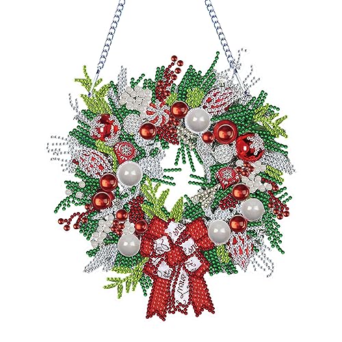 BIOSA DIY Diamond Painting Weihnachtskranz, Weihnachtskranz Diamo-nd Painting Türkranz Weihnachten Adventskranz als Tür Fenster Wandbehang Zuhause Fenster Dekor for Weihnachten von BIOSA