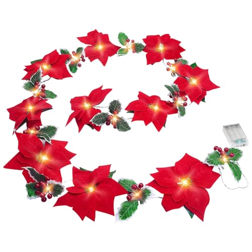 BIOSA LED-Lichterkette mit Lichterkette, 2 Modi, batteriebetrieben, romantische Weihnachts-Lichterkette mit gefälschten Blumen, for Party-Rolltreppen-Dekoration von BIOSA