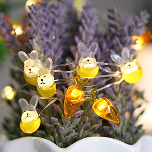 BIOSA Oster-Deko-Lichter, 20 LED-Ostern-Lichterketten mit niedlichen Hasen und Karotten, batteriebetriebene LED-Ostern-festliche dekorative Lichterketten for drinnen und draußen von BIOSA