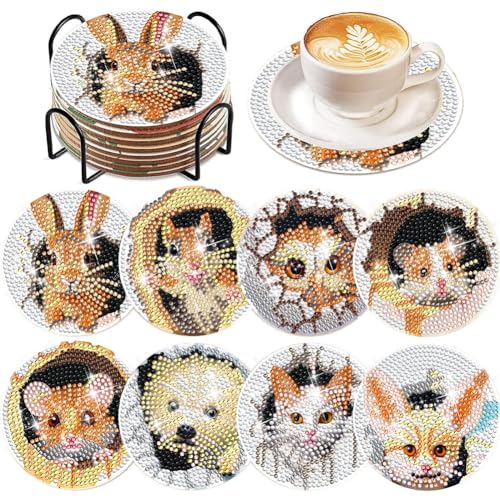 BIOSA Diamond Painting Untersetzer Set, DIY Tier Glasuntersetzer Erwachsene Diamond Painting Untersetzer, Quadratisch, Holz, 10x10 cm, 8 Stück BIOSA Diamond Painting Untersetzer Set, DIY Tier Glasuntersetzer Erwachsene Diamond Painting Untersetzer, Quadratisch, Holz, 10x10 cm, 8 Stück von BIOSA