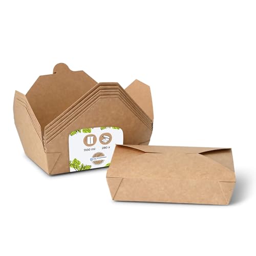 BIOZOYG Speise Box Take Away I Bio Speisebox mit Faltdeckel 1100 ml I Pappschachtel rechteckig I braune Kraftkarton Schachtel kompostierbar I Einweg To Go Boxen 280 Stück von BIOZOYG