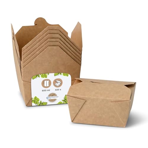 BIOZOYG Speise Box Take Away I Bio Speisebox mit Faltdeckel 600 ml I Pappschachtel rechteckig I braune Kraftkarton Schachtel kompostierbar I Einweg To Go Boxen 450 Stück von BIOZOYG