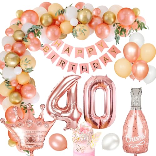 40 Geburtstag Dekoration Frauen, Deko 40. Geburtstag Rosegold Luftballons mit Happy Birthday Banner und 40th Ballons Rosegold Konfetti luftballon für Mädchen Frauen 40. Geburtstagsdeko party von BIQIQI