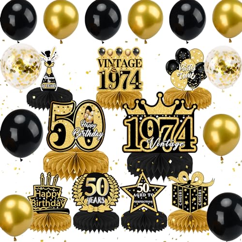 50 Geburtstag Deko, 50. Geburtstag Männer Frauen Dekorationen Luftballons Set mit Schwarze Goldene Bienenwabe Mittelstück Tischdeko, Geburtstagsdeko 50 Jahre 50 Geburtstag Deko, 50. Geburtstag Männer Frauen Dekorationen Luftballons Set mit Schwarze Goldene Bienenwabe Mittelstück Tischdeko, Geburtstagsdeko 50 Jahre von BIQIQI