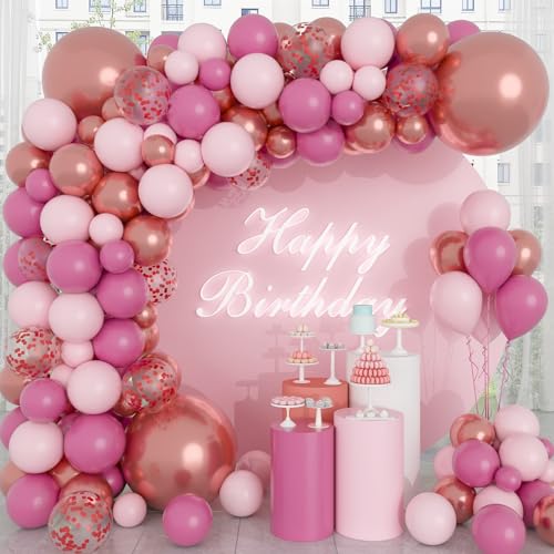 BIQIQI Luftballon Rosa 133 Stück Ballon Girlande Rosa Rosegold Rosarot Rote Pailletten for Geburtstag Party Hochzeit Babyparty Einschulung Deko von BIQIQI