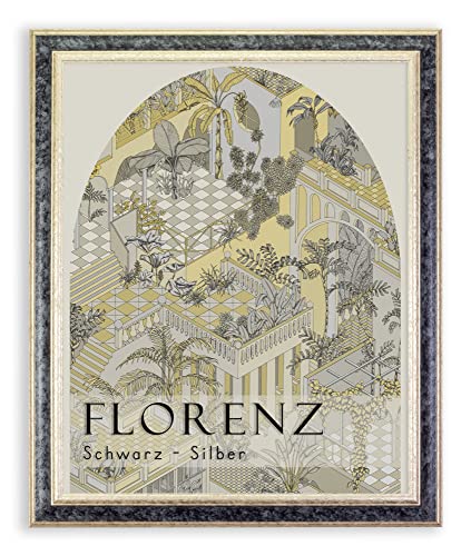 BIRAPA Florenz Holzbilderrahmen 30x40 cm Schwarz Silber - Bilderrahmen Vintage Holz mit Zierleiste innen und außen, Wechselrahmen, Hochwertiger Holzrahmen von BIRAPA