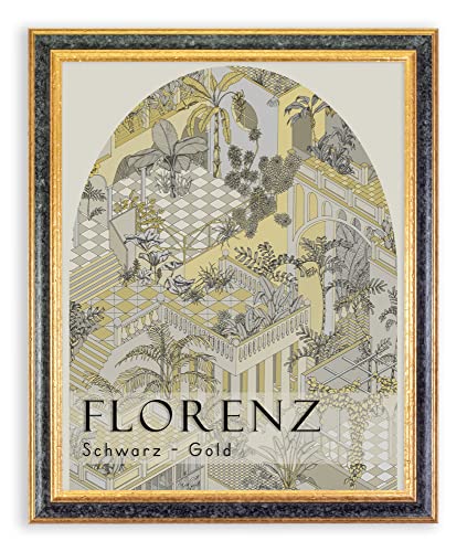 BIRAPA Bilderrahmen Florenz Holzrahmen 40x50 cm - Bilderrahmen Schwarz Gold, Holzbilderrahmen mit Zierleiste innen und außen, Fotorahmen, Bilderrahmen Holz von BIRAPA