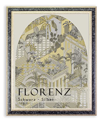 BIRAPA Bilderrahmen Florenz Holzrahmen 50x60 cm - Bilderrahmen Schwarz Silber, Holzbilderrahmen mit Zierleiste innen und außen, Fotorahmen, Bilderrahmen Holz von BIRAPA