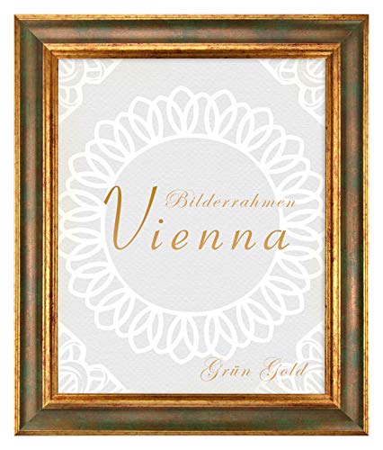 BIRAPA Bilderrahmen gold Vienna Rahmen 42x59,4 cm - Bilderrahmen vintage in Grün Gold, Bilderrahmen Holz mit Zierleiste innen und außen, Fotorahmen, Holzrahmen von BIRAPA