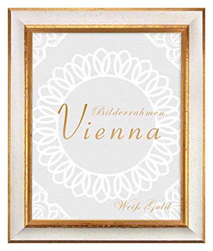BIRAPA Bilderrahmen gold Vienna Rahmen 42x59,4 cm - Bilderrahmen vintage in Weiß Gold, Bilderrahmen Holz mit Zierleiste innen und außen, Fotorahmen, Holzrahmen BIRAPA Bilderrahmen gold Vienna Rahmen 42x59,4 cm - Bilderrahmen vintage in Weiß Gold, Bilderrahmen Holz mit Zierleiste innen und außen, Fotorahmen, Holzrahmen von BIRAPA