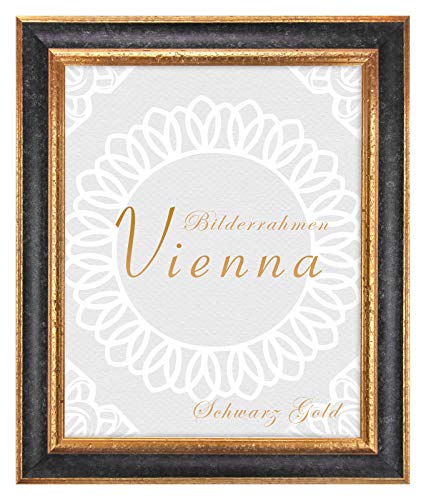 BIRAPA Bilderrahmen gold Vienna Rahmen 29,7x42 cm - Bilderrahmen vintage in Schwarz Gold, Bilderrahmen Holz mit Zierleiste innen und außen, Fotorahmen, Holzrahmen von BIRAPA