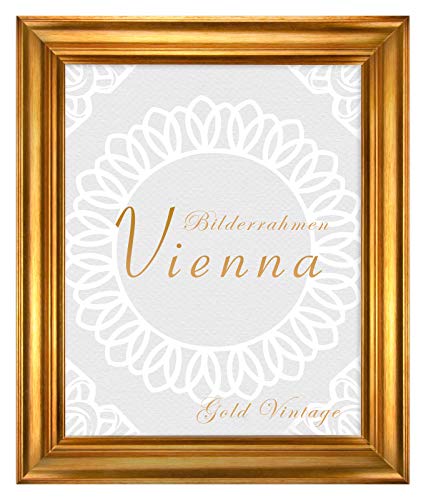 BIRAPA Bilderrahmen gold Vienna Rahmen 100x140 cm - Bilderrahmen vintage in Gold Vintage, Bilderrahmen Holz mit Zierleiste innen und außen, Fotorahmen, Holzrahmen von BIRAPA