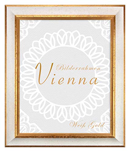 BIRAPA Bilderrahmen gold Vienna Rahmen 25x25 cm - Bilderrahmen vintage in Weiß Gold, Bilderrahmen Holz mit Zierleiste innen und außen, Fotorahmen, Holzrahmen von BIRAPA