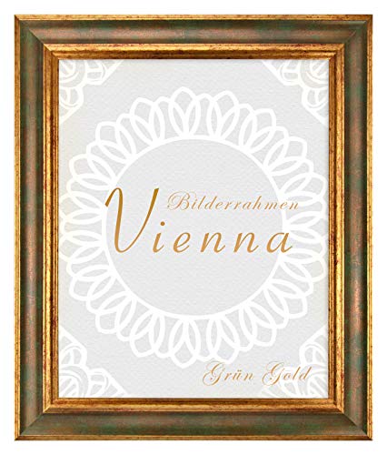 BIRAPA Bilderrahmen gold Vienna Rahmen 80x120 cm - Bilderrahmen vintage in Grün Gold, Bilderrahmen Holz mit Zierleiste innen und außen, Fotorahmen, Holzrahmen von BIRAPA
