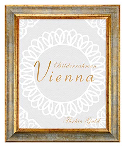 BIRAPA Bilderrahmen gold Vienna Rahmen 70x90 cm - Bilderrahmen vintage in Türkis Gold, Bilderrahmen Holz mit Zierleiste innen und außen, Fotorahmen, Holzrahmen von BIRAPA