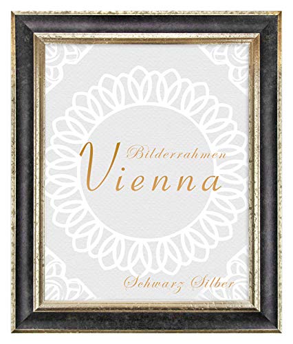 BIRAPA Bilderrahmen silber Vienna Rahmen 35x35 cm - Bilderrahmen vintage in Schwarz Silber, Bilderrahmen Holz mit Zierleiste innen und außen, Fotorahmen, Holzrahmen von BIRAPA