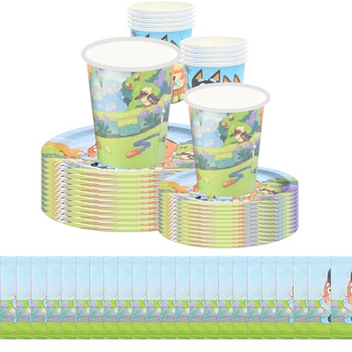Bluey Geburtstagsdeko, Partygeschirr Set Bluey, Pappteller Kindergeburtstag+Tassen+Serviette Bluey Geburtstagsdeko, Partygeschirr Set Bluey, Pappteller Kindergeburtstag+Tassen+Serviette von BIRBANN