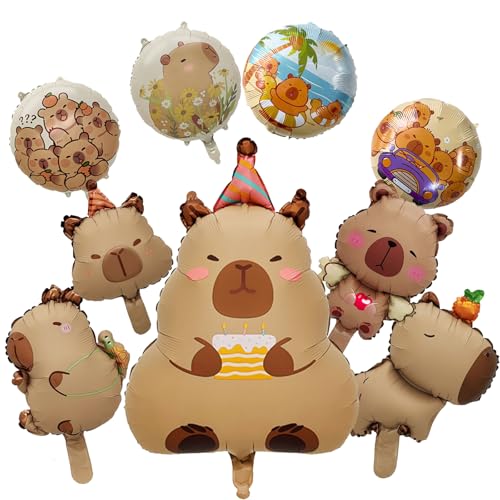 Capybara-Folienballons, Cartoon-Aluminium-Filmballons, Capybara-Thema, Kinder, Unisex, 68,6 cm, Tier-Thema, Geburtstagsdekorationen für Babyparty, Geschlechtsoffenbarung, Partyzubehör, 9 Stück Capybara-Folienballons, Cartoon-Aluminium-Filmballons, Capybara-Thema, Kinder, Unisex, 68,6 cm, Tier-Thema, Geburtstagsdekorationen für Babyparty, Geschlechtsoffenbarung, Partyzubehör, 9 Stück von BIRBANN