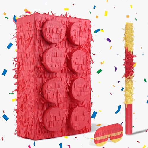 Birchio Block Pinata Bundle mit Augenbinde und Fledermaus (43,2 x 28,9 x 10,2 cm), perfekt für Geburtstagsparty-Zubehör, Baustein-Thema, Geburtstag, Dekoration von BIRCHIO