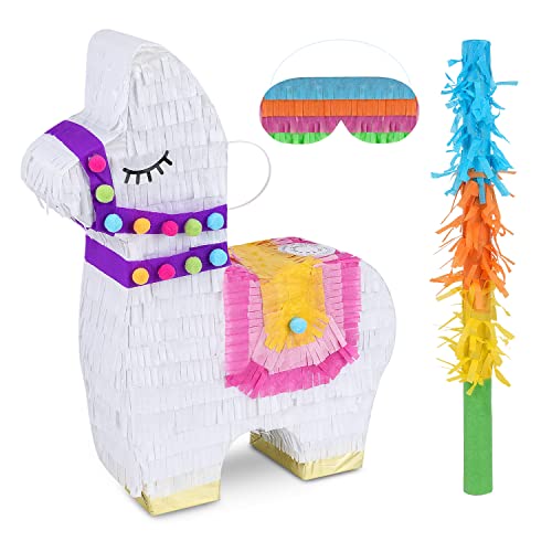 BIRCHIO Lama Pinata Set mit Augenbinde und Fledermaus (42 x 34.5 x 10cm), perfekt für Mädchen, Kinder, Geburtstag, Dekorationen von BIRCHIO