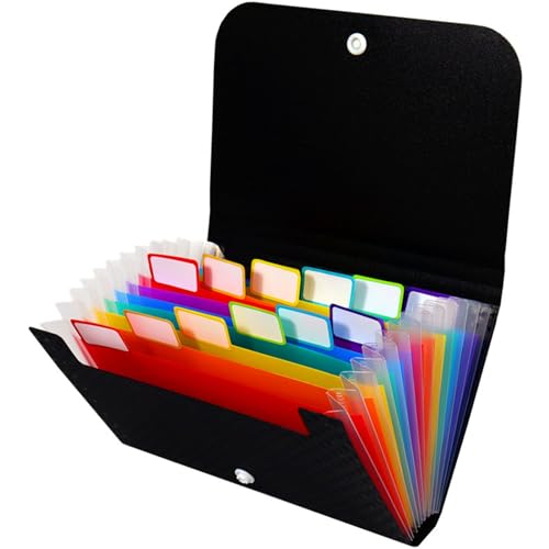 BIRJXVTO Dateiordner Mini-Knopf-Orgeltasche A6B8, mehrschichtige Dokumententasche, Spiel, Führerschein, Münze, Bankkarte, Aufbewahrungstasche für Büro(Black 1) von BIRJXVTO